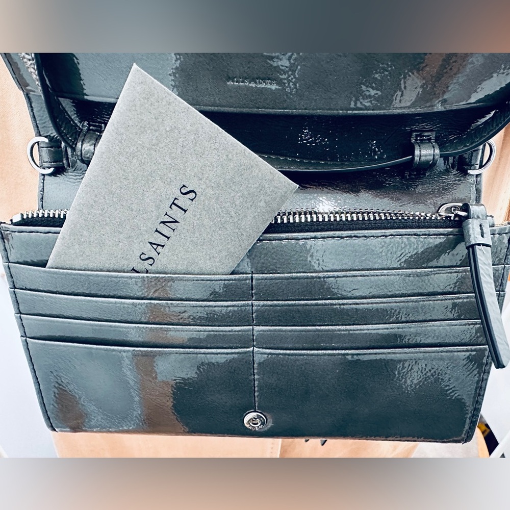All Saints Crossbody bag in Grey Patent Leather
